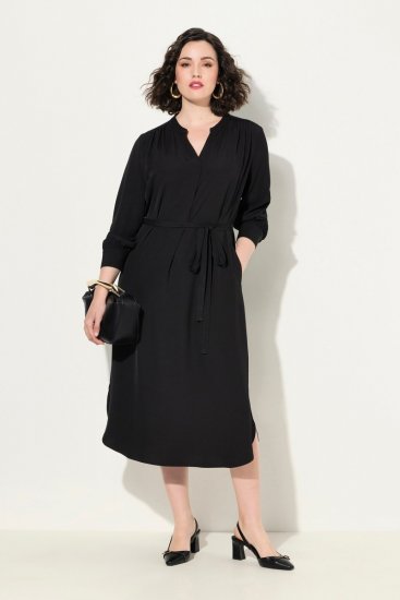 Ulla Popken 831004 Hosszú ujjú midiruha Fekete - Maxi ruhák - Női plus size maxiruhák