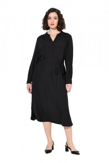 Ulla Popken 831004 Hosszú ujjú midiruha Fekete - Maxi ruhák - Női plus size maxiruhák