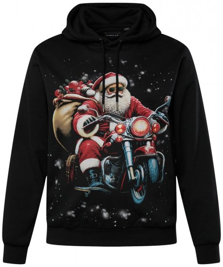 Men+ 100 Kapucnis pulóver Mikulás motoron Fekete - Pulóverek & kapucnis pulóverek - Pulóverek & Kapucnis pulóver 2XL-12XL