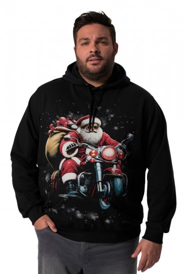 Men+ 100 Kapucnis pulóver Mikulás motoron Fekete - Pulóverek & kapucnis pulóverek - Pulóverek & Kapucnis pulóver 2XL-12XL