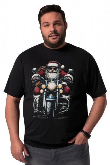 Men+ 148 Póló bellyfit Mikulás motoron Fekete - Pólók - Nagyméretű pólók - 2XL-14XL
