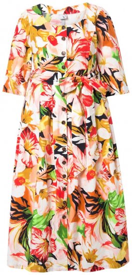 Ulla Popken 832512 Virágos lenkeverék ruha háromnegyedes ujjal Piros - Maxi ruhák - Női plus size maxiruhák