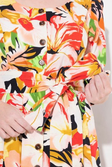 Ulla Popken 832512 Virágos lenkeverék ruha háromnegyedes ujjal Piros - Maxi ruhák - Női plus size maxiruhák