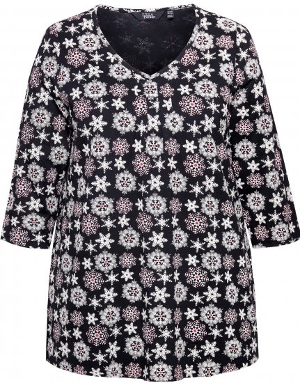 Ulla Popken Snowflake Print 3/4 Sleeve A-Line Tee Black - Mintás pólók nőknek - 