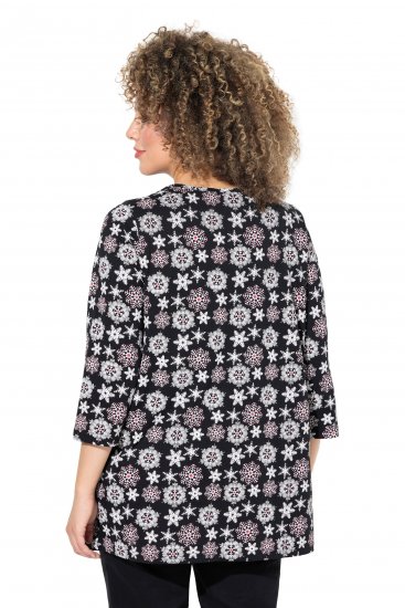Ulla Popken Snowflake Print 3/4 Sleeve A-Line Tee Black - Mintás pólók nőknek - 