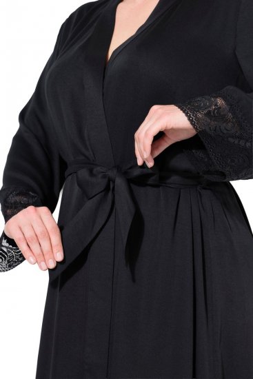 Ulla Popken 834837 Kimonó fürdőköpeny csipkével Fekete - Köntösök & fürdőköpenyek - 