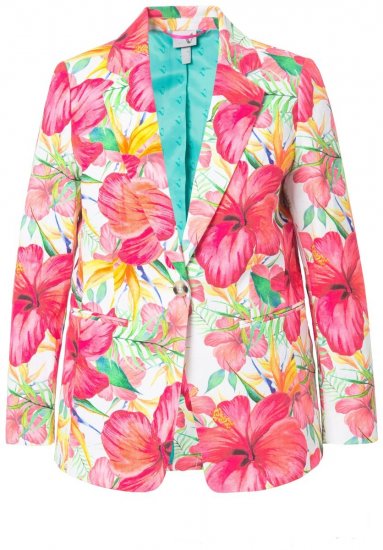 Ulla Popken 835230 Virágos pamut blézer Piros - Blézerek - Blézerek plus size méretben nőknek