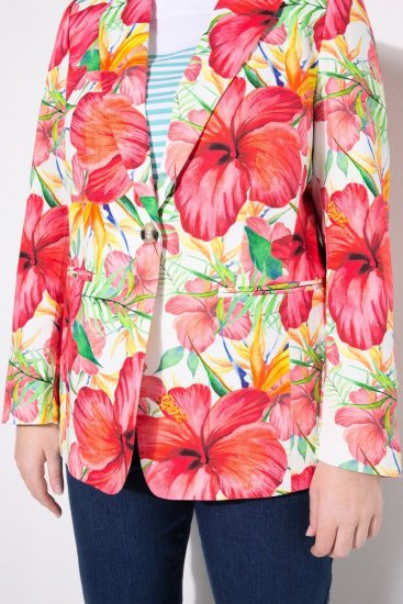 Ulla Popken 835230 Virágos pamut blézer Piros - Blézerek - Blézerek plus size méretben nőknek