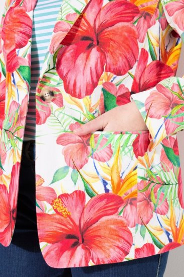 Ulla Popken 835230 Virágos pamut blézer Piros - Blézerek - Blézerek plus size méretben nőknek