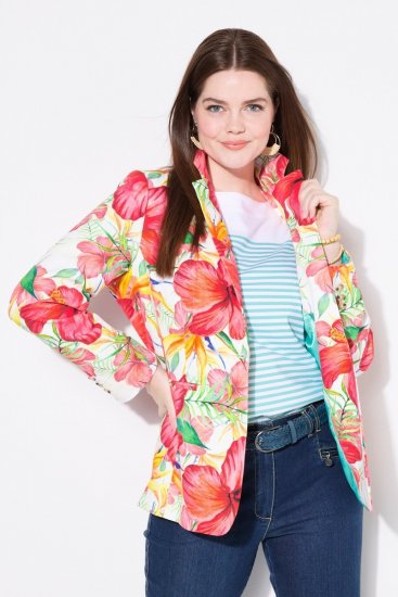 Ulla Popken 835230 Virágos pamut blézer Piros - Blézerek - Blézerek plus size méretben nőknek