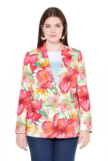 Ulla Popken 835230 Virágos pamut blézer Piros - Blézerek - Blézerek plus size méretben nőknek