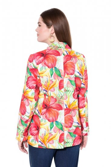 Ulla Popken 835230 Virágos pamut blézer Piros - Blézerek - Blézerek plus size méretben nőknek