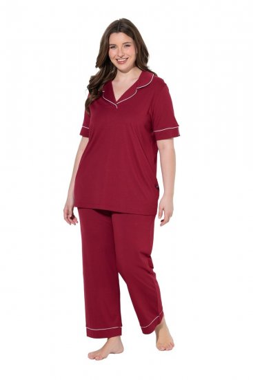 Ulla Popken 835397 Rövid ujjú pizsama inggallérral Lila - Pizsama/Loungewear - 