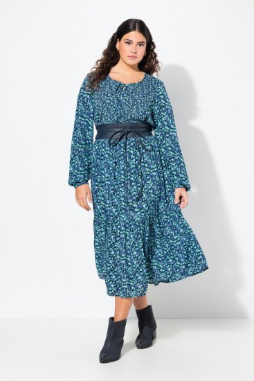 Ulla Popken 835713 Virágos ruha Sötétkék - Maxi ruhák - Női plus size maxiruhák