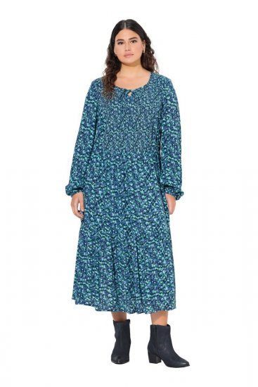 Ulla Popken 835713 Virágos ruha Sötétkék - Maxi ruhák - Női plus size maxiruhák