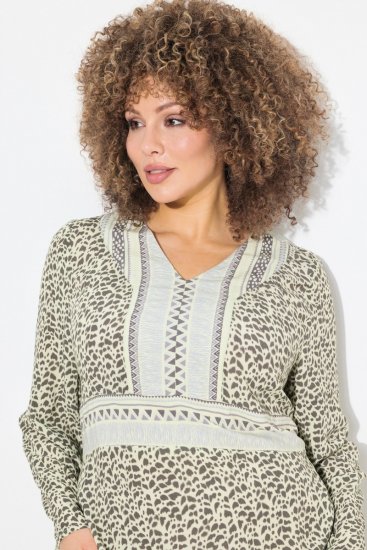 Ulla Popken 838120 Mintás ruha V-nyakkal Világoszöld - Mini ruhák - Plus size miniruhák nőknek