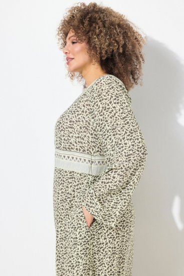 Ulla Popken 838120 Mintás ruha V-nyakkal Világoszöld - Mini ruhák - Plus size miniruhák nőknek