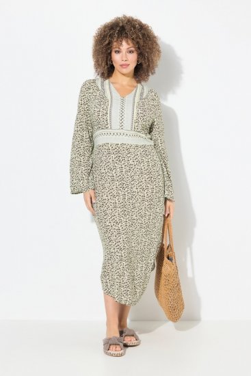 Ulla Popken 838120 Mintás ruha V-nyakkal Világoszöld - Mini ruhák - Plus size miniruhák nőknek