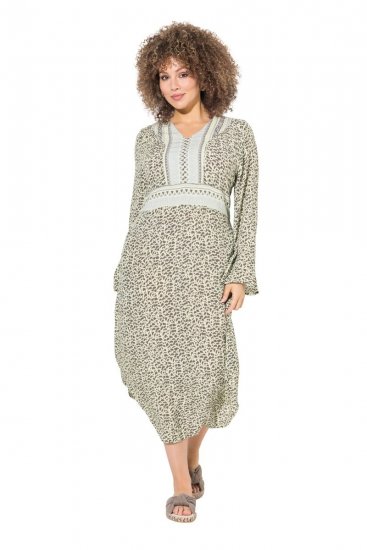 Ulla Popken 838120 Mintás ruha V-nyakkal Világoszöld - Mini ruhák - Plus size miniruhák nőknek