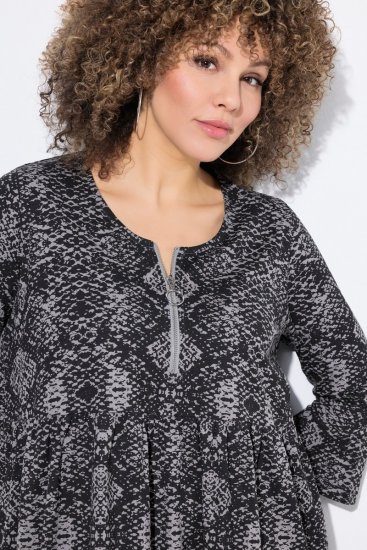 Ulla Popken 839518 Állatmintás ruha háromnegyedes ujjal Antracit - Maxi ruhák - Női plus size maxiruhák