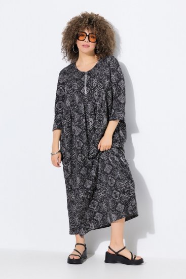 Ulla Popken 839518 Állatmintás ruha háromnegyedes ujjal Antracit - Maxi ruhák - Női plus size maxiruhák