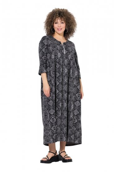 Ulla Popken 839518 Állatmintás ruha háromnegyedes ujjal Antracit - Maxi ruhák - Női plus size maxiruhák