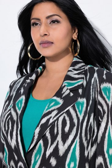 Ulla Popken 839961 Mintás lenkeverék blézer Fekete - Blézerek - Blézerek plus size méretben nőknek