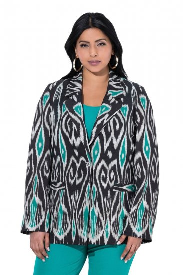Ulla Popken 839961 Mintás lenkeverék blézer Fekete - Blézerek - Blézerek plus size méretben nőknek