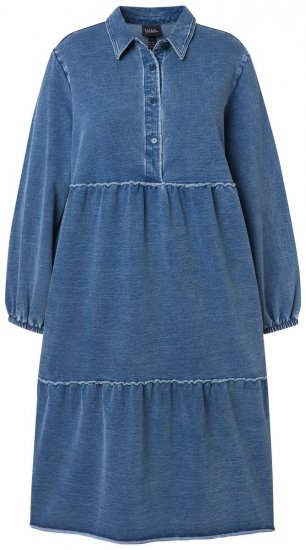 Ulla Popken 840972 Pulóverruha fodrokkal Indigókék - Pulóverruhák - 