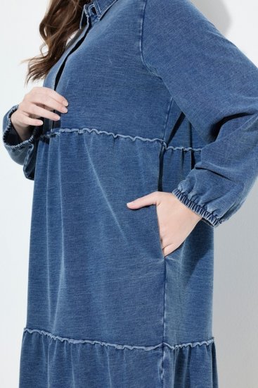 Ulla Popken 840972 Pulóverruha fodrokkal Indigókék - Pulóverruhák - 