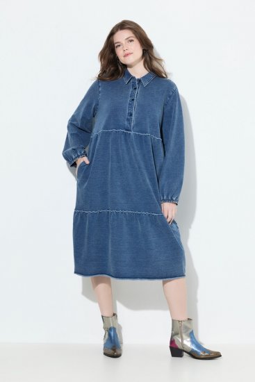 Ulla Popken 840972 Pulóverruha fodrokkal Indigókék - Pulóverruhák - 