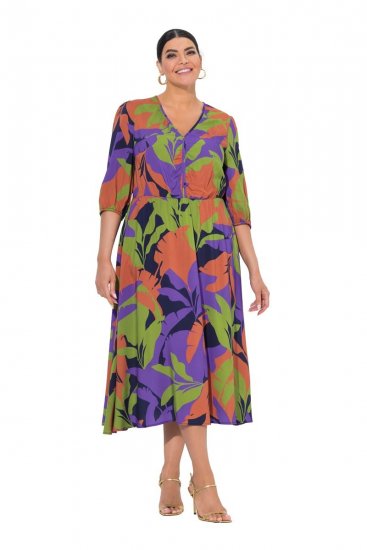 Ulla Popken 841034 Mintás ruha háromnegyedes ujjal Sötétkék - Maxi ruhák - Női plus size maxiruhák