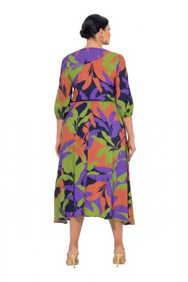 Ulla Popken 841034 Mintás ruha háromnegyedes ujjal Sötétkék - Maxi ruhák - Női plus size maxiruhák
