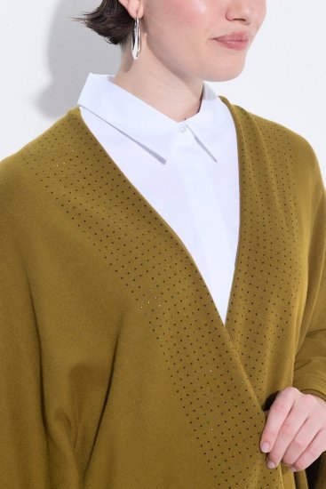 Ulla Popken 841117 Strasszos oversize kötött poncsó Olívazöld - Poncsók és pelerinek - 