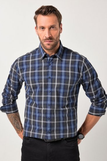 JP1880 Checked Shirt Long Sleeve Kent Collar Anthracite - Ingek - Ingek 2XL-10XL