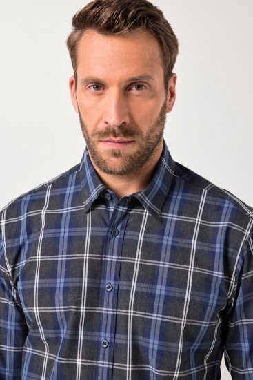 JP1880 Checked Shirt Long Sleeve Kent Collar Anthracite - Ingek - Ingek 2XL-10XL