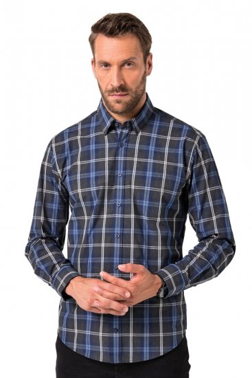JP1880 Checked Shirt Long Sleeve Kent Collar Anthracite - Ingek - Ingek 2XL-10XL