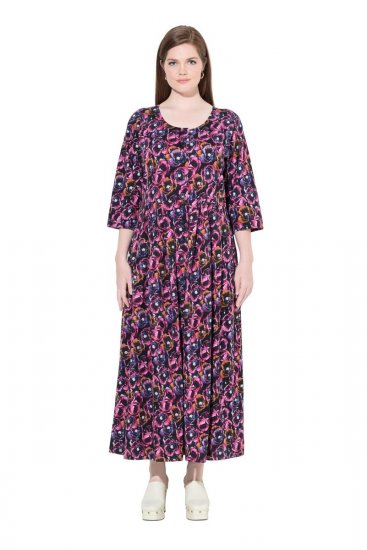 Ulla Popken 841219 Virágos maxiruha Sötétlila - Maxi ruhák - Női plus size maxiruhák