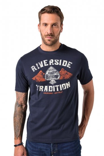 JP1880 T-Shirt Short Sleeve Chest Print Navy - Pólók - Nagyméretű pólók - 2XL-14XL