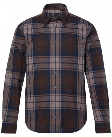 JP1880 Shirt Flannel Long Sleeve Dark Brown - Ingek - Ingek 2XL-10XL