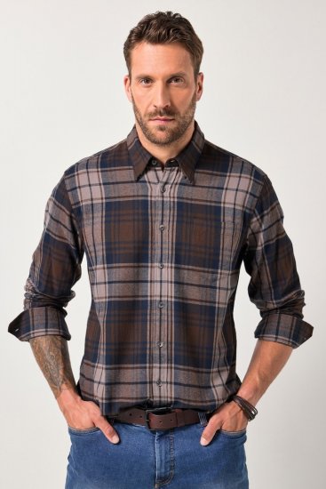 JP1880 Shirt Flannel Long Sleeve Dark Brown - Ingek - Ingek 2XL-10XL