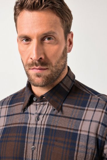 JP1880 Shirt Flannel Long Sleeve Dark Brown - Ingek - Ingek 2XL-10XL