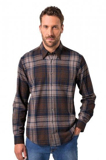 JP1880 Shirt Flannel Long Sleeve Dark Brown - Ingek - Ingek 2XL-10XL