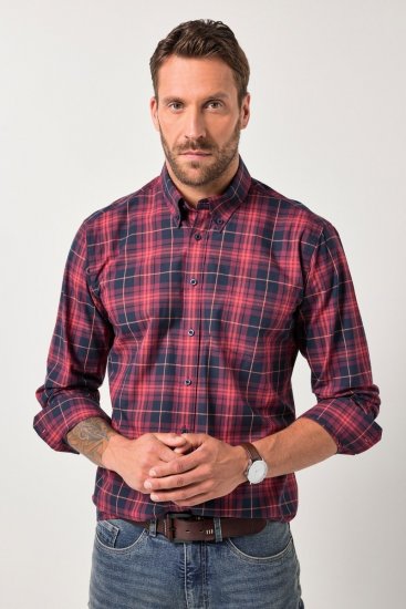 JP1880 Checked Shirt Long Sleeve Red - Ingek - Ingek 2XL-10XL