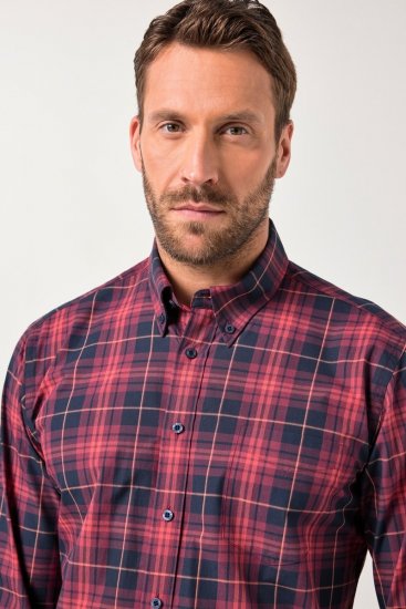 JP1880 Checked Shirt Long Sleeve Red - Ingek - Ingek 2XL-10XL
