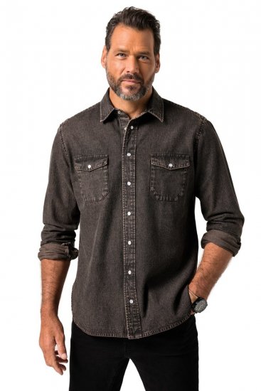 JP1880 Denim Shirt Flexnamic Dark Brown - Ingek - Ingek 2XL-10XL