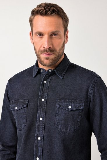 JP1880 Denim Shirt Flexnamic Long Sleeve Navy - Ingek - Ingek 2XL-10XL