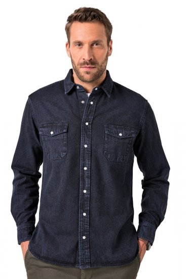 JP1880 Denim Shirt Flexnamic Long Sleeve Navy - Ingek - Ingek 2XL-10XL