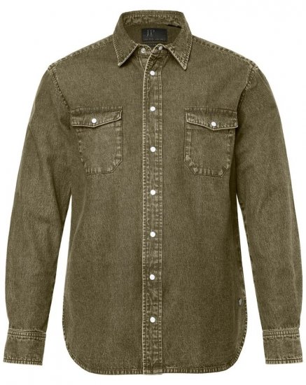 JP1880 Denim Shirt Long Sleeve Olive Green - Ingek - Ingek 2XL-10XL
