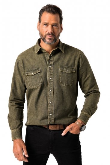 JP1880 Denim Shirt Long Sleeve Olive Green - Ingek - Ingek 2XL-10XL